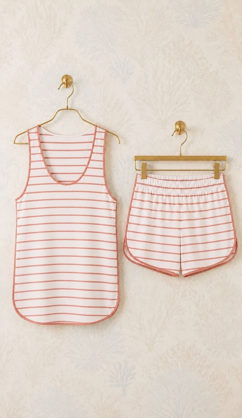 LAKE Pajamas Coral Stripe Tank & Shorts Sleep Set, Med F44